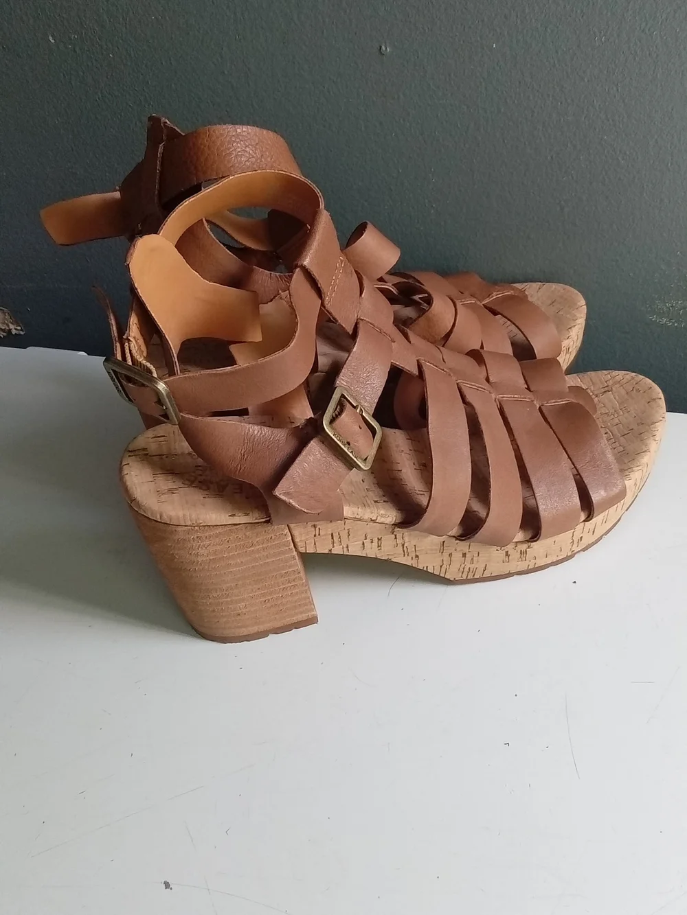 Kork-Ease Myrna 2.0 Brown Leather Gladiator‎ Wedge Sandals Platform Strappy 10